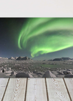 Northern lights over the frozen fjord,. panoramic canvas picture print