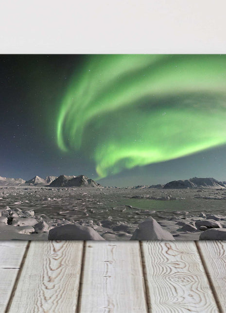 Northern lights over the frozen fjord,. panoramic canvas picture print