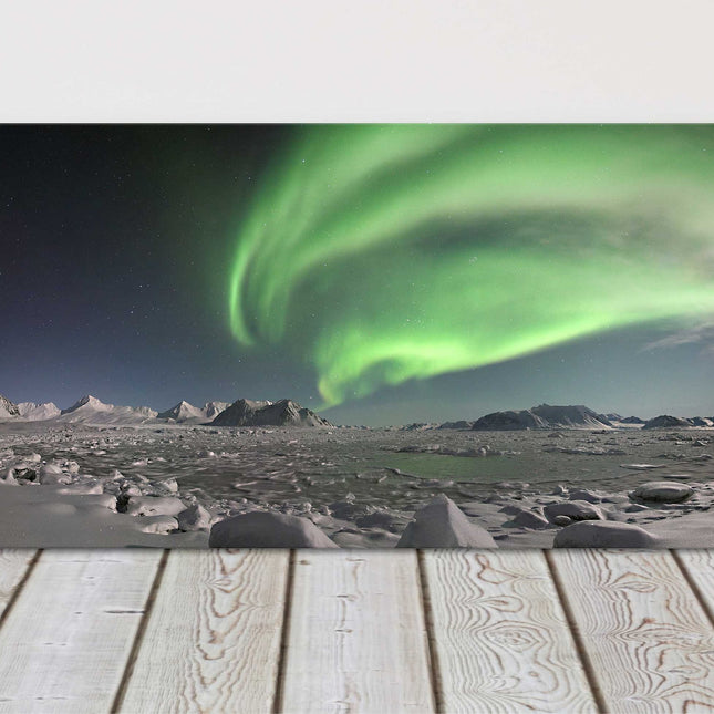 Northern lights over the frozen fjord,. panoramic canvas picture print