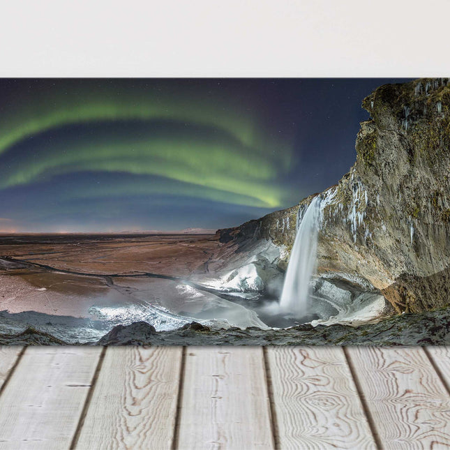 Northern lights Waterfall, Iceland. Panoramic canvas picture print