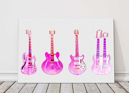 Pink Guitars musical art canvas picture print white background art