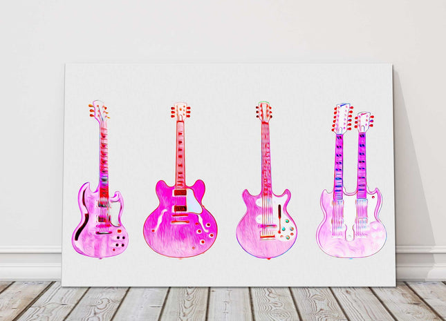 Pink Guitars musical art canvas picture print white background art