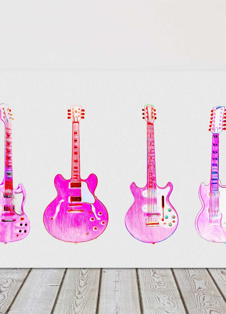 Pink Guitars musical art canvas picture print white background art