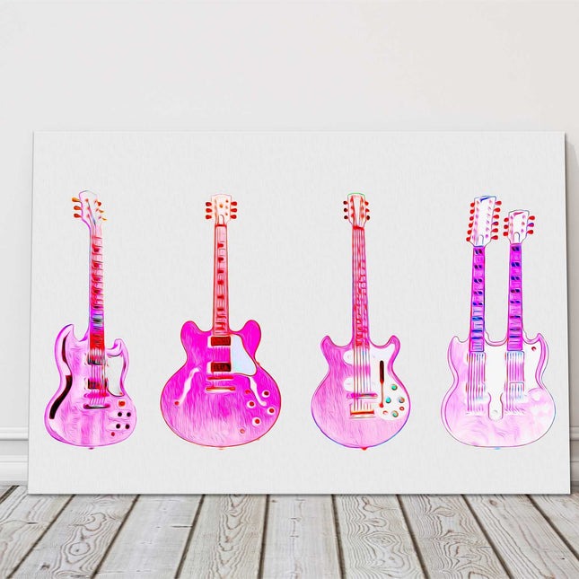 Pink Guitars musical art canvas picture print white background art