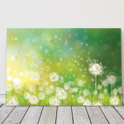Dandelions on a green background. Canvas Print Wall art. Floral image.