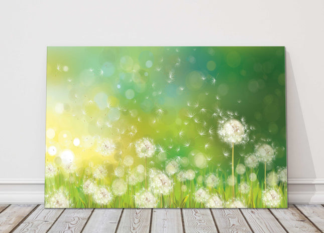 Dandelions on a green background. Canvas Print Wall art. Floral image.