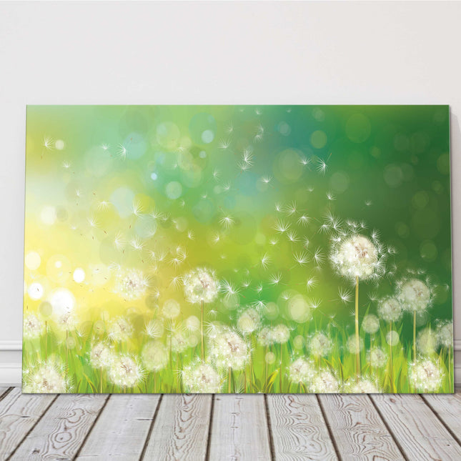 Dandelions on a green background. Canvas Print Wall art. Floral image.