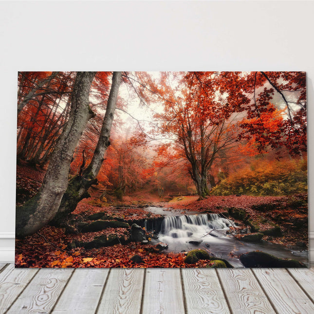 red Autumn forest, woodland landscape. Canvas picture print