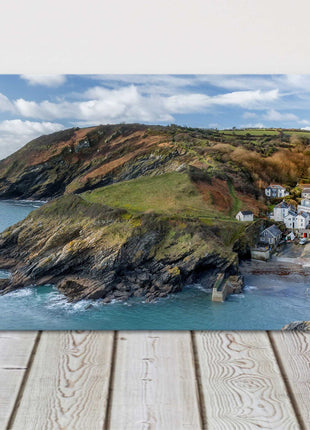 Portloe, Cornwall, Harbour town. Panoramic canvas picture print.