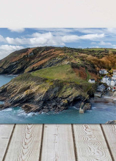 Portloe, Cornwall, Harbour town. Panoramic canvas picture print.