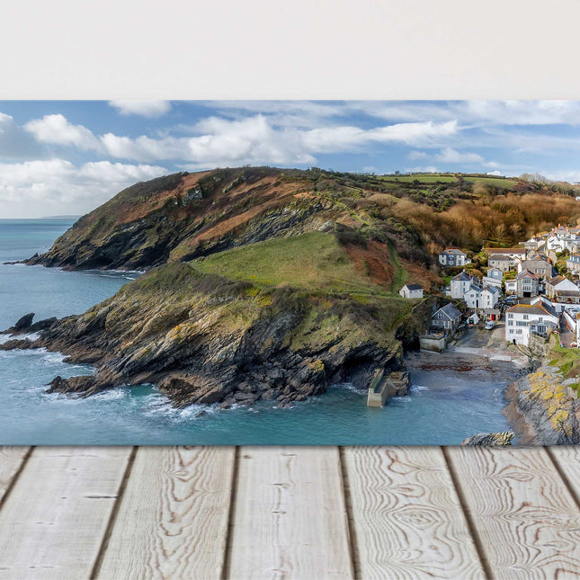 Portloe, Cornwall, Harbour town. Panoramic canvas picture print.