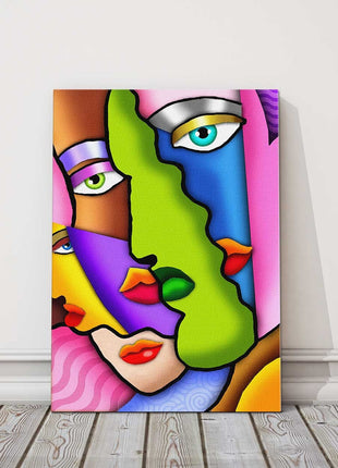 Art deco abstract faces Bright bold colours Printed and framed as canvas picture