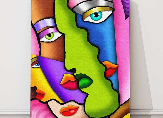 Art deco abstract faces Bright bold colours Printed and framed as canvas picture