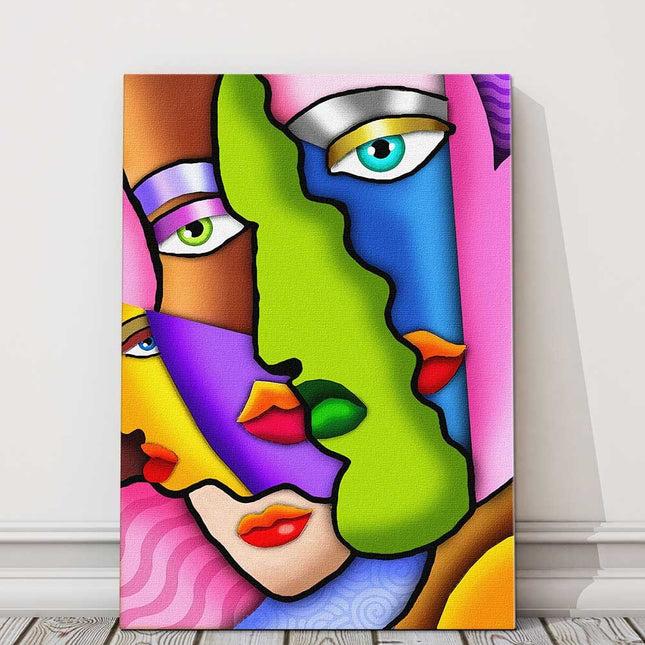Art deco abstract faces Bright bold colours Printed and framed as canvas picture