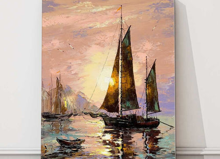 Sailing boats in the sunset. Watercolour painting canvas picture print