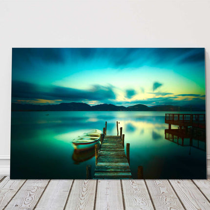 Sunset over the water, Tuscany, Italy. Canvas Picture Print.