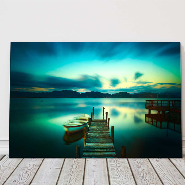 Sunset over the water, Tuscany, Italy. Canvas Picture Print.
