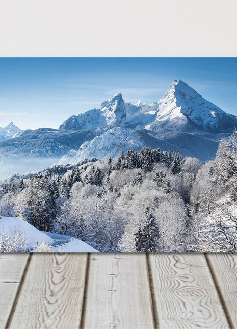 Winter scene church in the alps canvas picture print blue and white