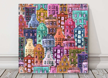 Colourful houses modern art painting canvas picture print
