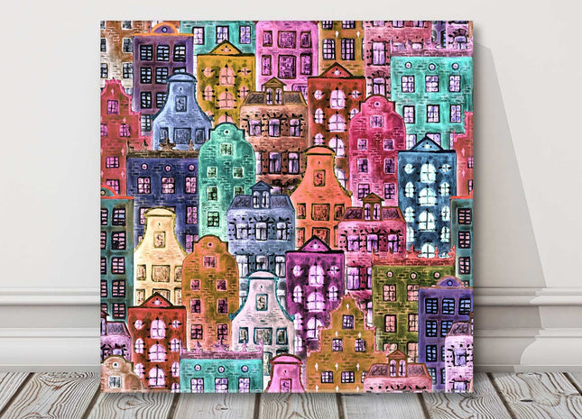 Colourful houses modern art painting canvas picture print
