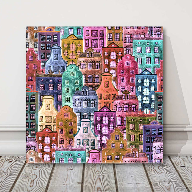 Colourful houses modern art painting canvas picture print