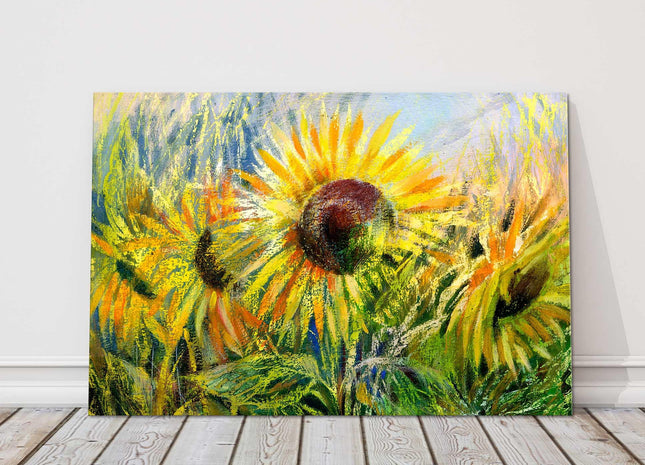Sunflowers painting, printed and framed as a canvas print.