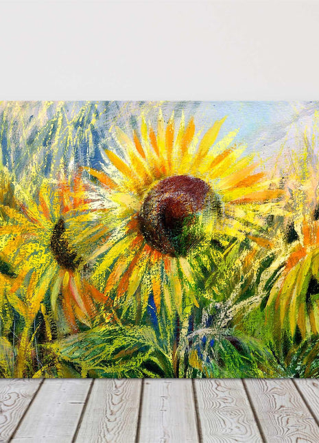Sunflowers painting, printed and framed as a canvas print.