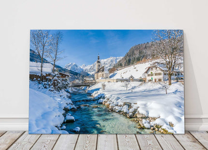 Alps winter scene. Mirror wrapped framed canvas picture
