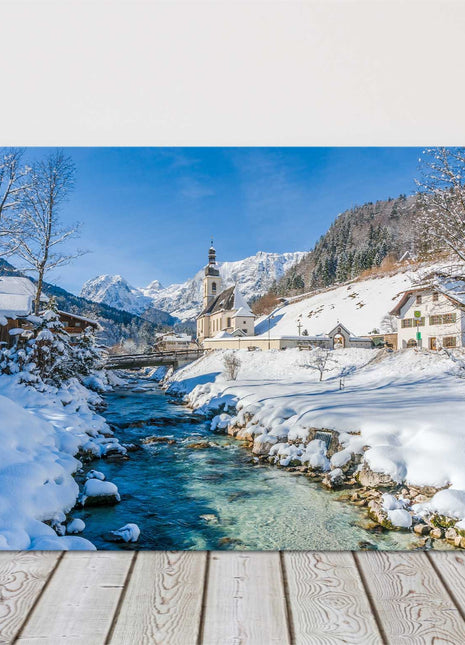 Alps winter scene. Mirror wrapped framed canvas picture