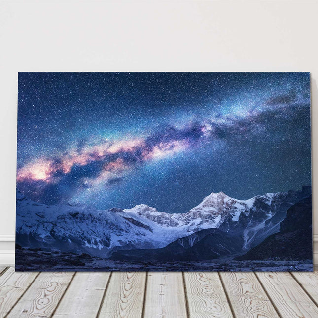 Milky Way and mountains landscape. Canvas picture print