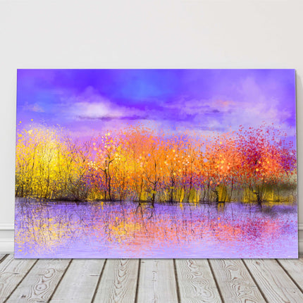 Autumn landscape, colourful oil painting. Canvas picture print.