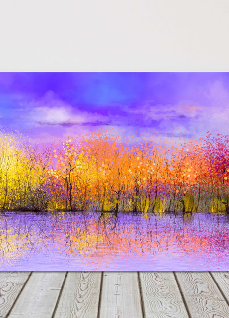Autumn landscape, colourful oil painting. Canvas picture print.