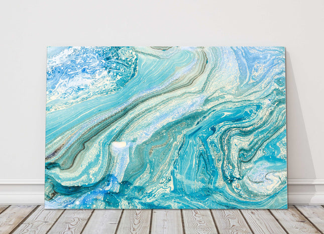 Blue marbeling abstract oil painting. Modern art. Canvas picture print.