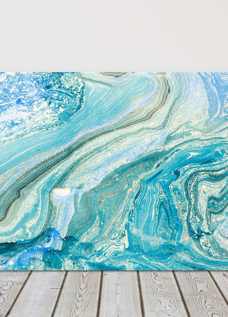 Blue marbeling abstract oil painting. Modern art. Canvas picture print.