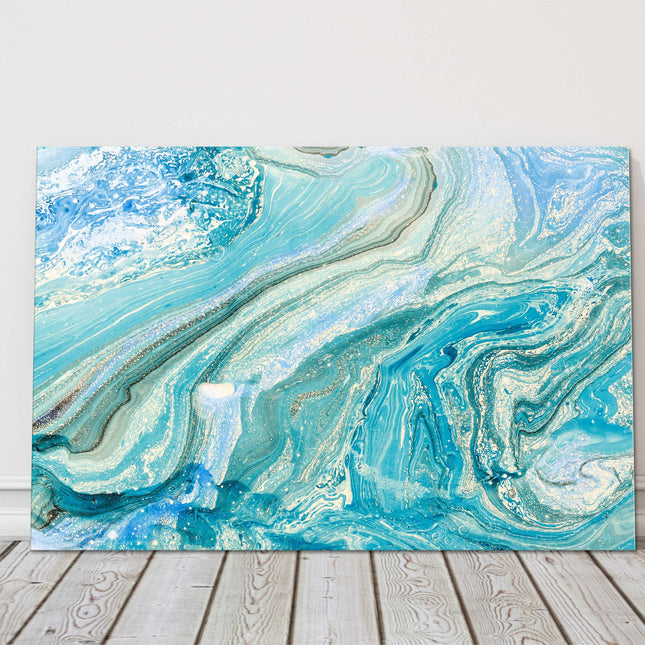 Blue marbeling abstract oil painting. Modern art. Canvas picture print.