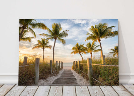 Palm tree beach path. Sunrise in Key West, Florida canvas picture print