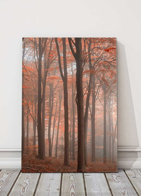 Autumn trees red leaves portrait canvas picture print