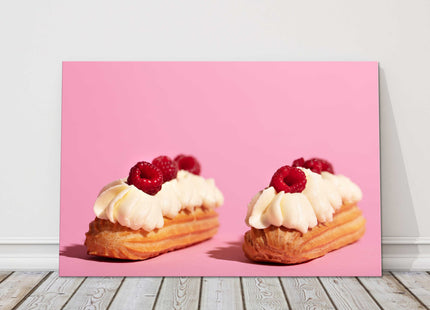 Dessert on a pink background. Printed canvas picture print. Food themed.