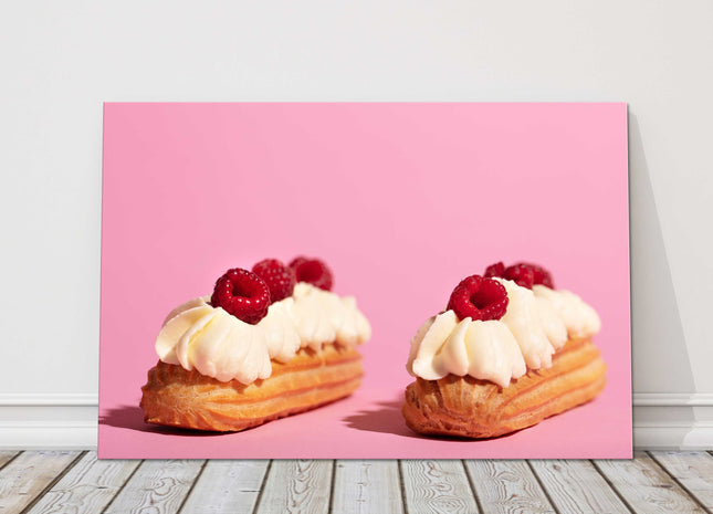 Dessert on a pink background. Printed canvas picture print. Food themed.
