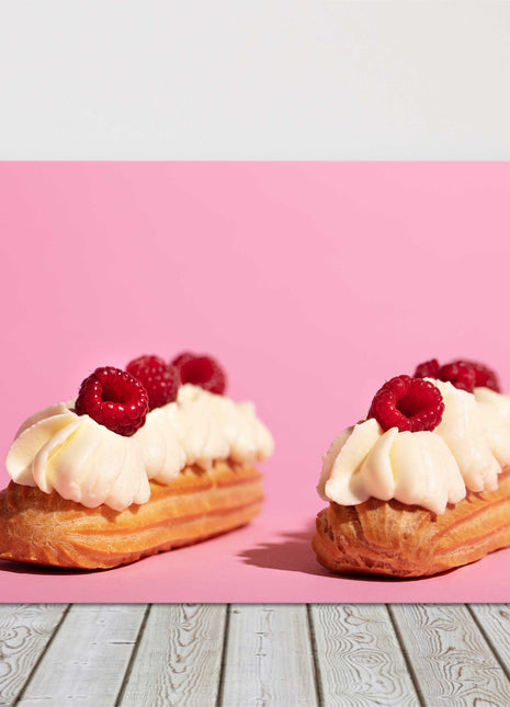 Dessert on a pink background. Printed canvas picture print. Food themed.