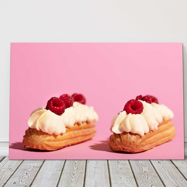 Dessert on a pink background. Printed canvas picture print. Food themed.
