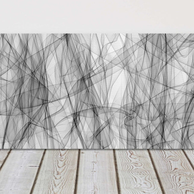 Abstract smooth gray waved sketch pattern. Panoramic canvas picture print