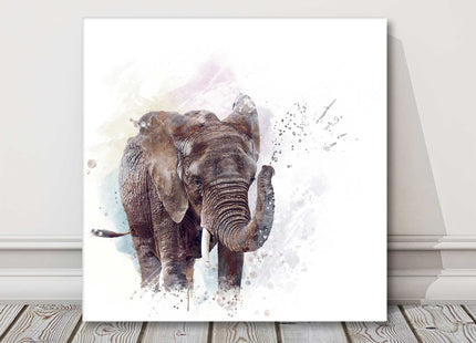 Elephant watercolour colour splash and white background. Canvas picture print