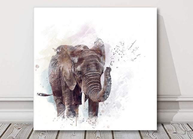 Elephant watercolour colour splash and white background. Canvas picture print