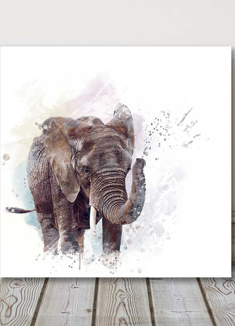 Elephant watercolour colour splash and white background. Canvas picture print