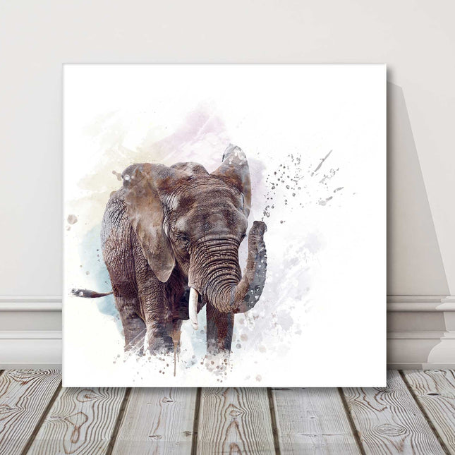 Elephant watercolour colour splash and white background. Canvas picture print
