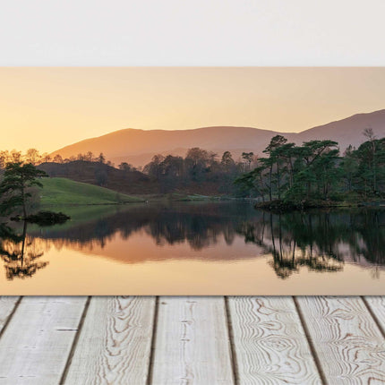 Tarn Hows, in the Lake District. Panoramic canvas picture print beautiful sunset