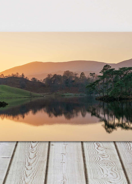 Tarn Hows, in the Lake District. Panoramic canvas picture print beautiful sunset