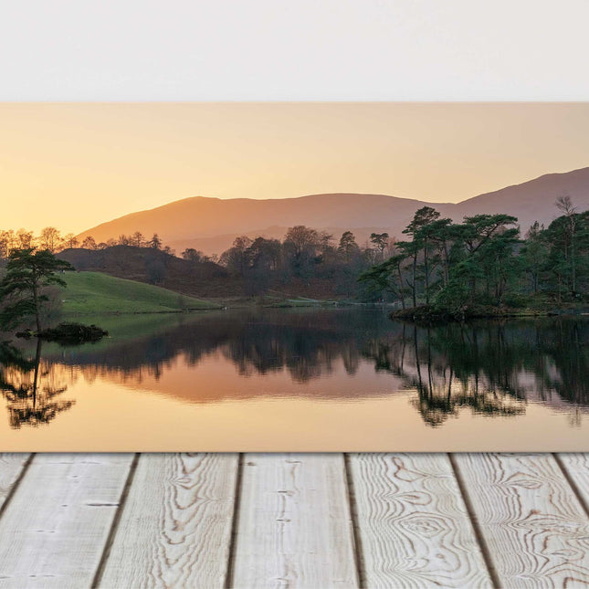 Tarn Hows, in the Lake District. Panoramic canvas picture print beautiful sunset