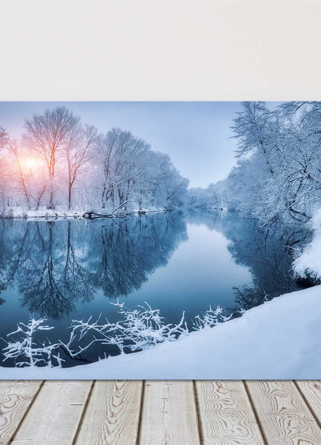 Snowy Winter scene frosty trees and sunset canvas picture print frozen lake